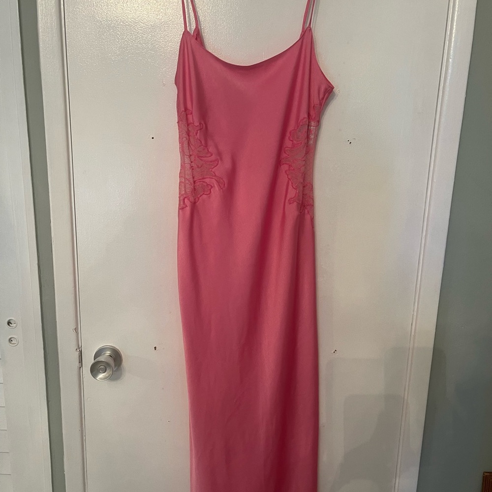 Natori Saks Fifth Avenue Pink Night Gown Chemise Lace Slits